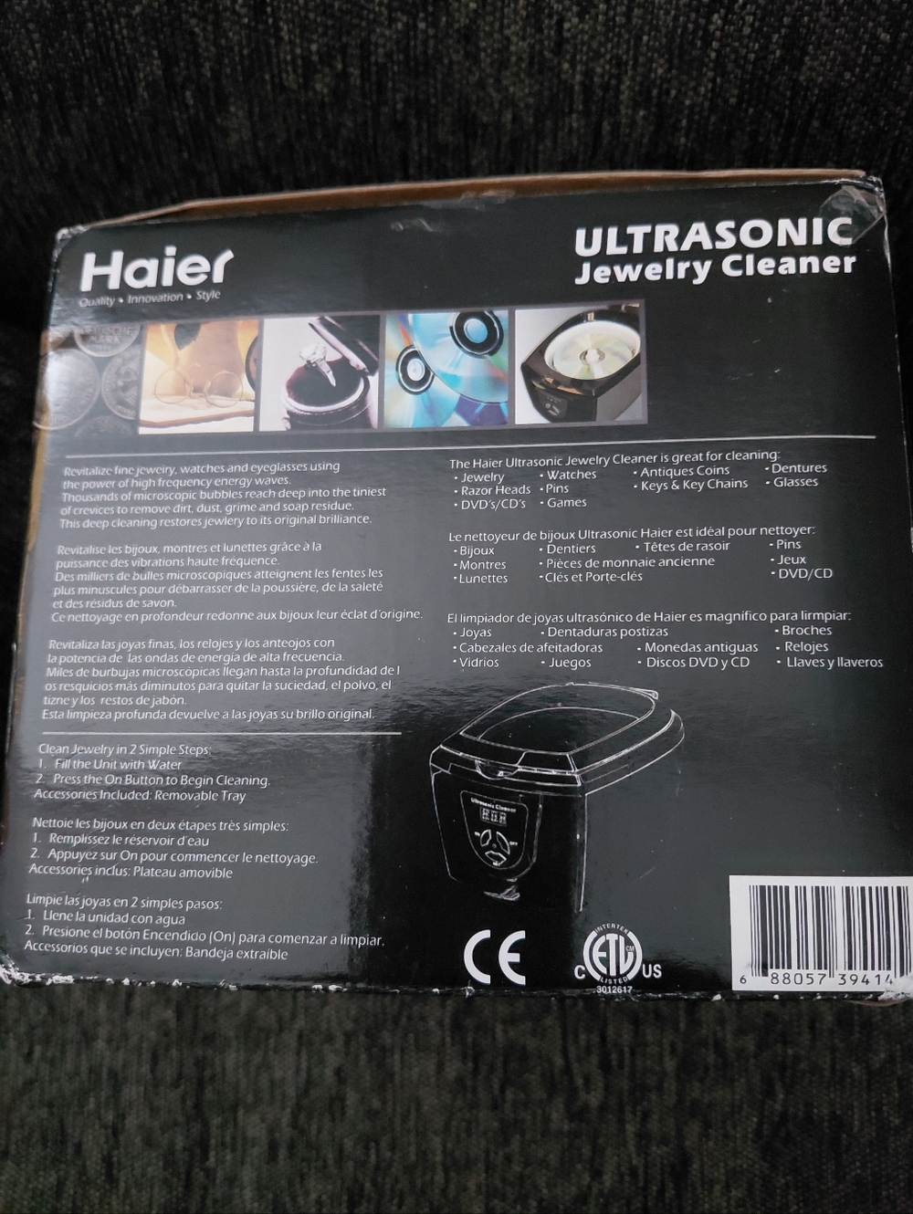 Haier Ultrasonic Jewelry Cleaner in Black and Silver - Picture 2 of 4